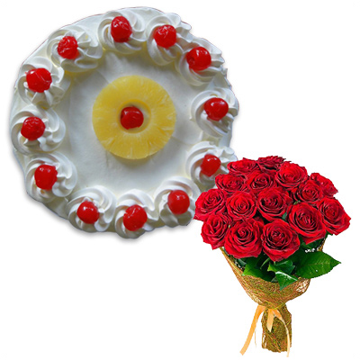 "Round shape cake -half kg , 12 Red Roses Bunch - Click here to View more details about this Product